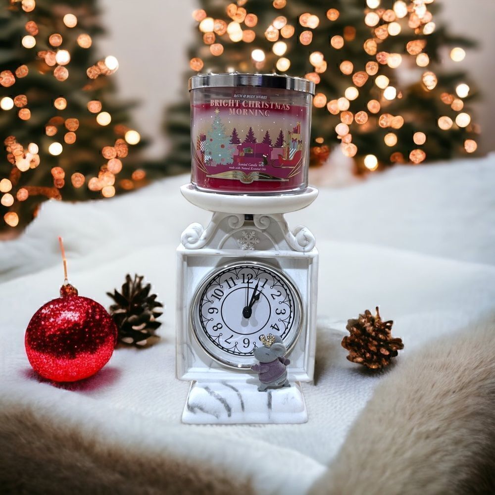Bath & Body Works 2022 Christmas Clock And Mouse 3 Wick Candle Holder Pedestal